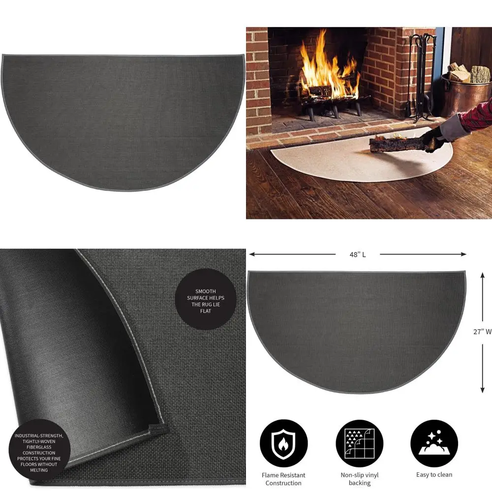

Half Round Fireproof Hearth Rug by Plow & Hearth, 27x48, Double Layer Fiberglass Mat for Fireplace, Protects Hardwood Floors and
