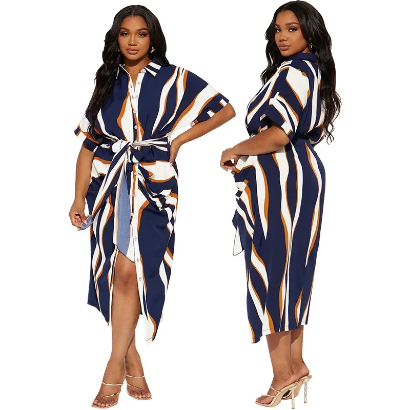 

Dashiki African Dresses for Women Autumn African Half Sleeve V-neck Plus Size Shirt Midi Dress XL-5XL Outfits Africa Clothing