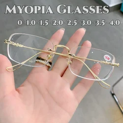 Fashion Rectangular Women's Myopia Glasses Unisex Rimless Minus Diopter Eyeglasses Trendy Near-sighted Eyewear with Diopters