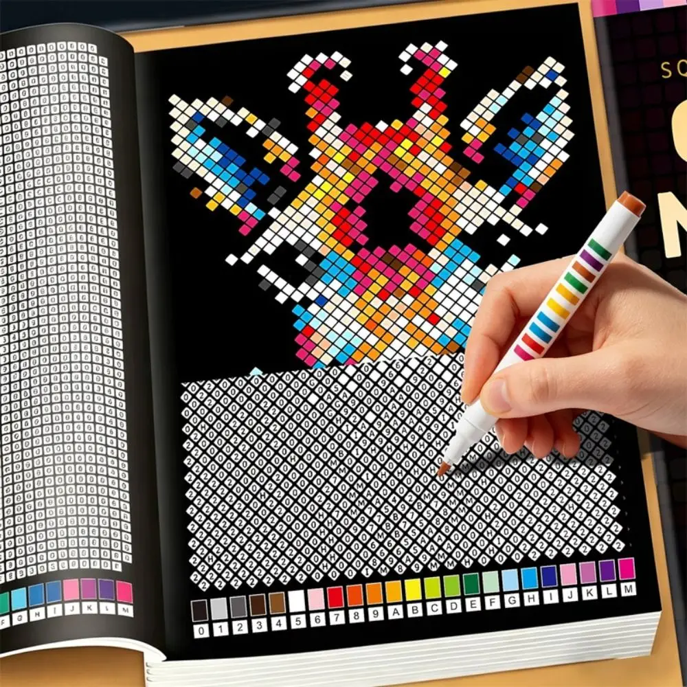 Mystery Mosaics Color By Number Book Number Painting Hand Drawn Pixel Art Activity Book Relaxation Artistic Drawing Workbook