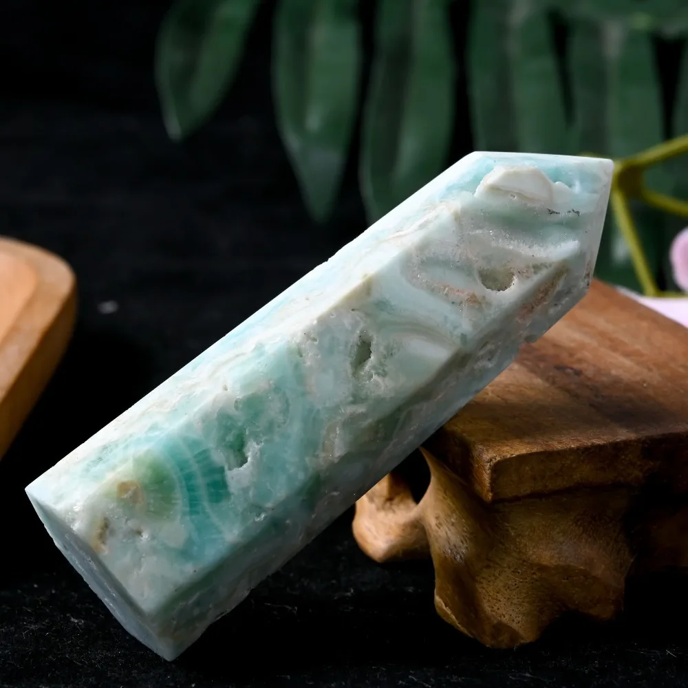 1pc Blue Hemimorphite Standard Tower, Sky Blue Aragonite, Quartz Crystal Obelisk, Natural Blue Heterogeneous Mineral view 3