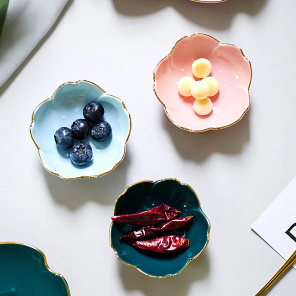 

2 PCS Cherry Blossom Sauce Porcelain Bowl Kitchen Serving Plate Ceramic Flower Dish Dipping for Dishes Condiment Bowls