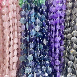 Natural Stone Beads15mm Faceted Round Citrine Labradorite Amethyst Tiger eye Loose Beads DIY Bracelet Necklace Jewelry Making
