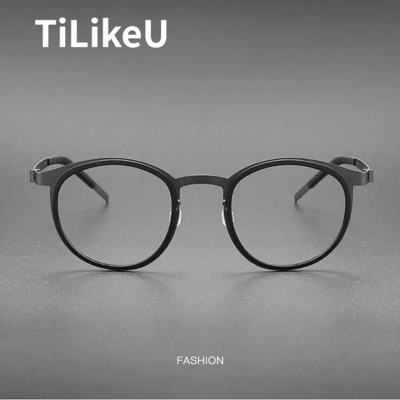 Retro Round Screwless Eyewear 8.5g Ultra-Light Pure Titanium Eyeglasses Frame Danish Brand Designer Men Myopia Glasses Spectacle