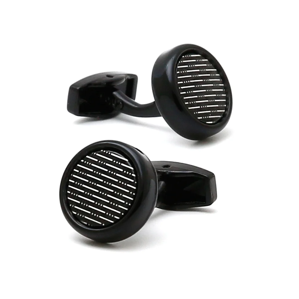 Black Circular Striped Matte Cufflinks Business Dress Shirt Cuff Buckle Minimally Men's Formal Dress With Exquisite Accessories