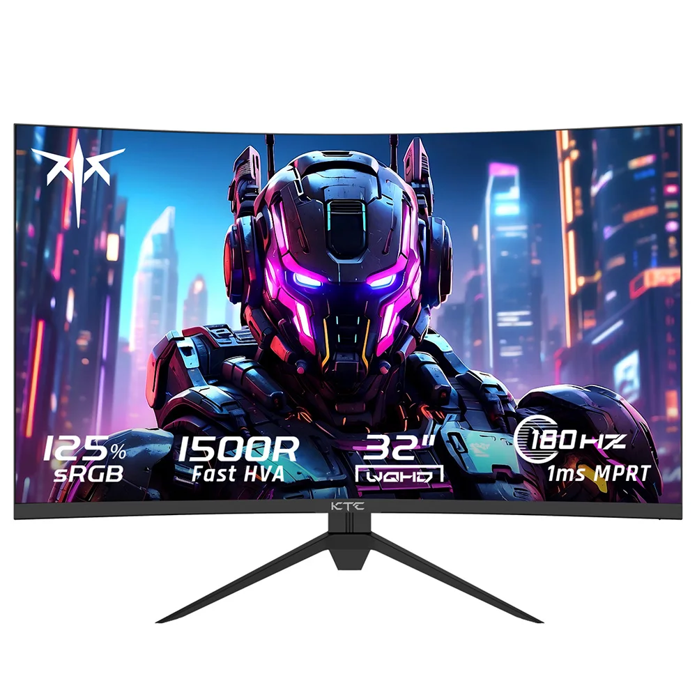 شاشة ألعاب KTC H32S17 مقاس 32 بوصة 2560x1440 QHD 180 هرتز HVA منحنية 1500R 300cd/m2 سطوع، 125% sRGB، 1 مللي ثانية (MPRT) وقت الاستجابة
