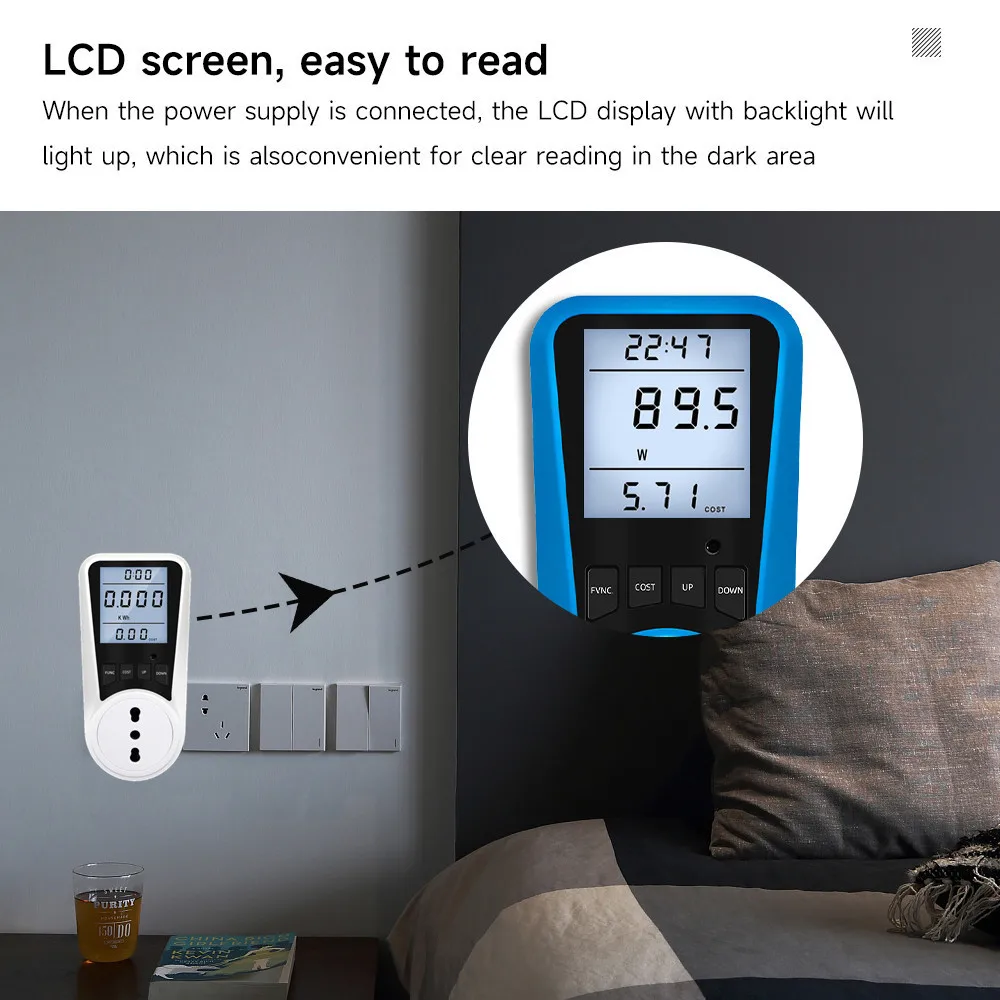 Cerhot ITA Plug Energy Consumption Meter Rechargeable Electricity Monitor Display with Overload Protection Power Meter Electricy
