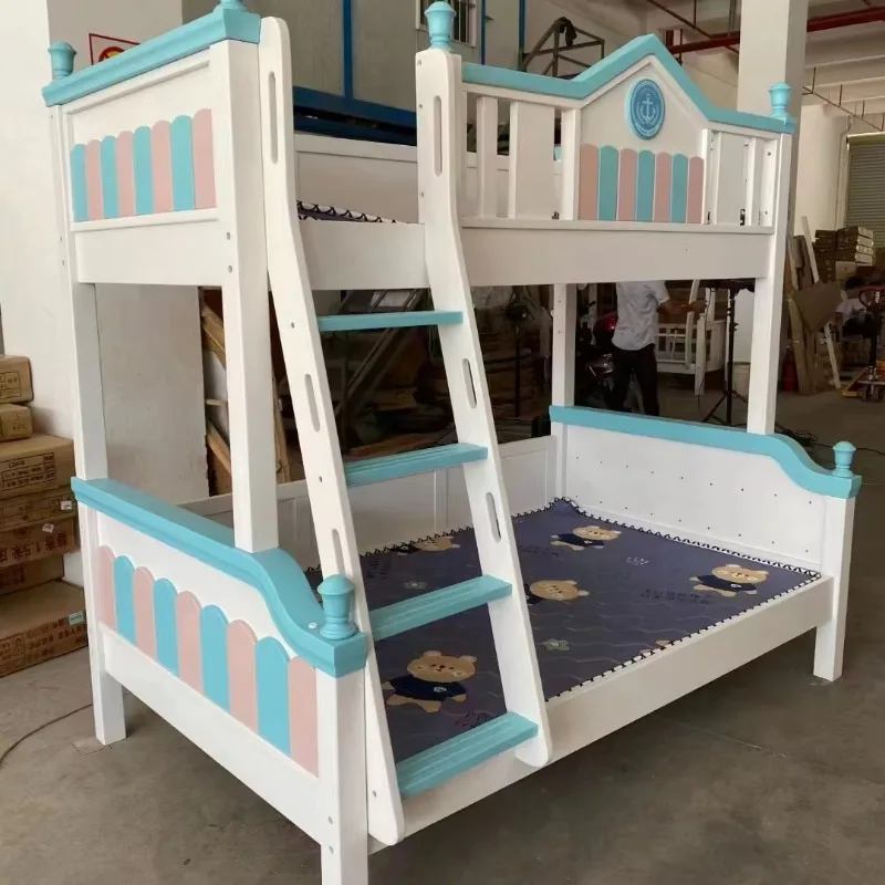 Modern Solid Pine Wood Baosen Bunk Bed for Kids Full Size Platform Foldable Durable Bedroom Furniture Set with Plywood Panels