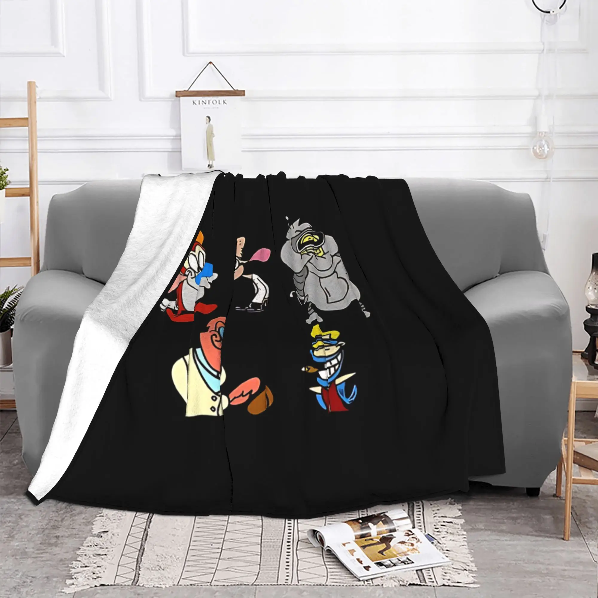 1PC character Ren & Stimpy Home Room Decorations Winter Blankets For Adults Bedding Home Interior Sofa Knee