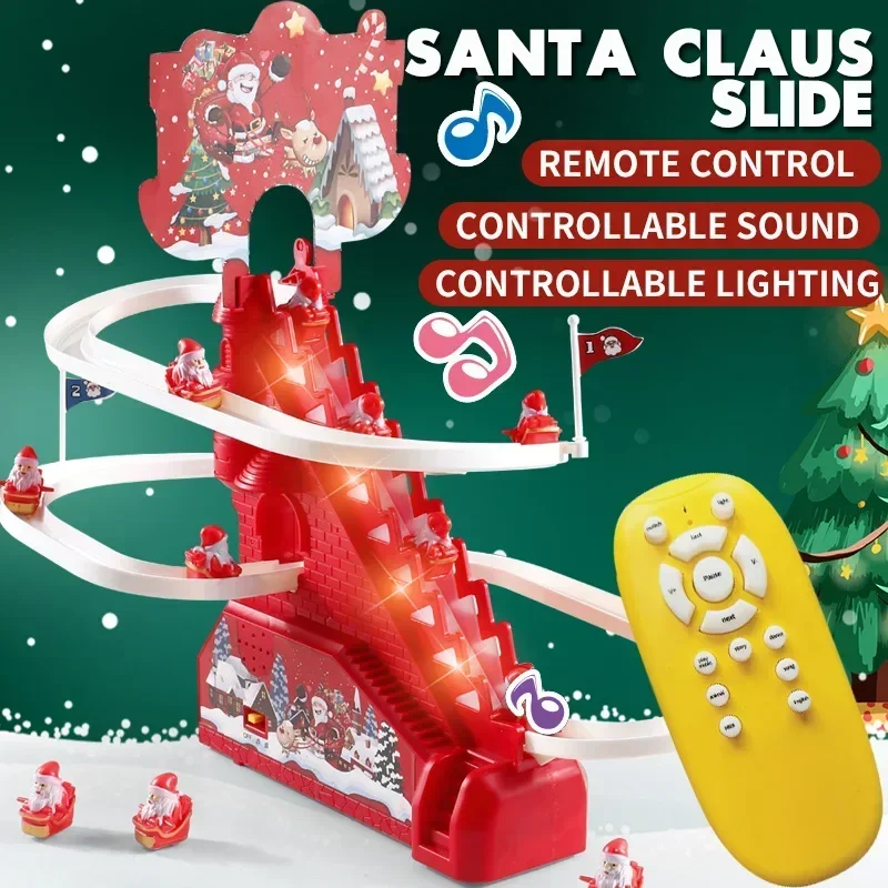 

2024 Creative Electric Toy Santa Climbing Stairs Remote Control Track Slide Early Education Puzzle Christmas Toy Gift