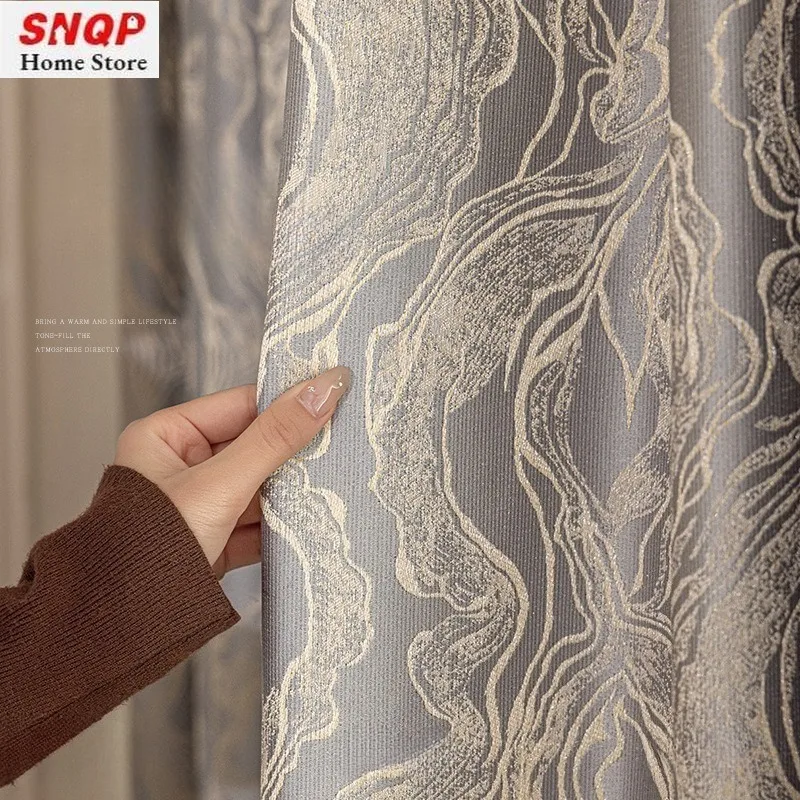 Gold Gray High Precision Simple Modern Luxury Blackout Curtains for Living Room Bedroom Dining Custom Size Decor White Tulle