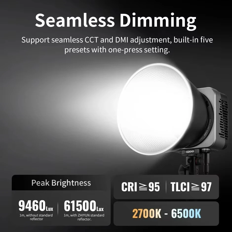 ZHIYUN MOLUS G200 300W Professional Photography 2700K-6500K LED Video Light APP Control Camera Light Studio Photo Lamp