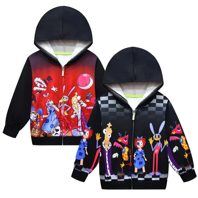 Felpa con cappuccio con cerniera circo digitale per bambini Pompi jaragathas giacca con stampa felpe per ragazzi e ragazze Cartoon Carnevale regalo di compleanno per bambino