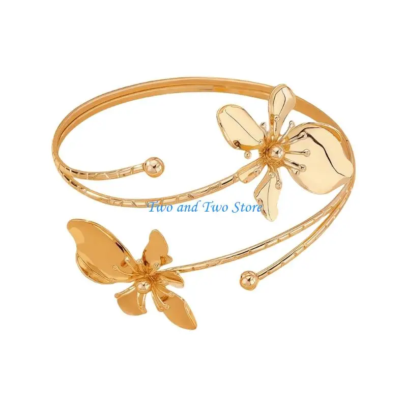 HX6F افتتاح أنيق قابل للتعديل زهرة سوار امرأة فتاة الإسورة اليد مجوهرات نسيج معدني مثالي لمحبي الموضة