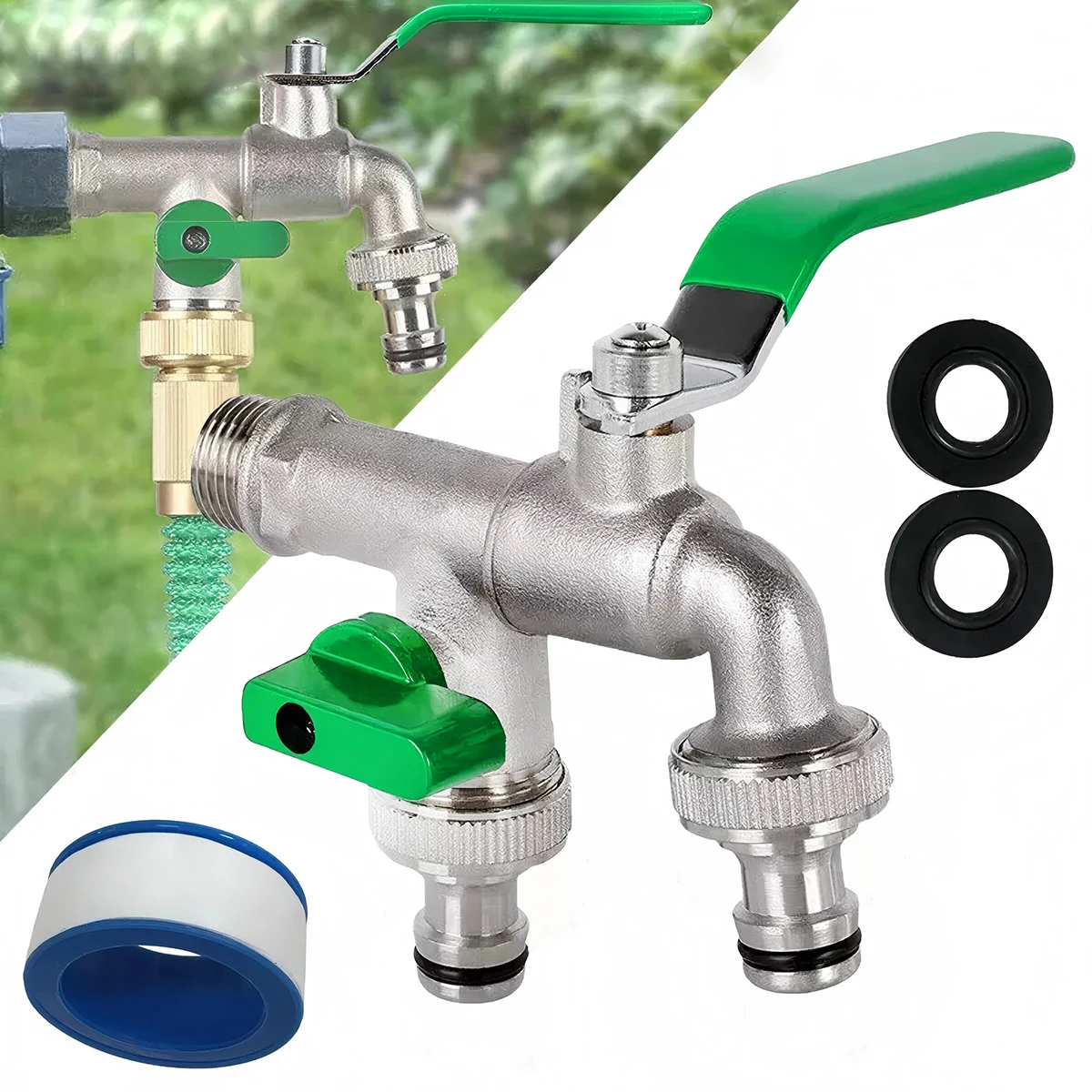 

1 Pcs 1/2'' Zinc Alloy Outdoor Faucet Water Splitter Water Connection Adapter Valve Switch Garden Irrigation Connector Faucet
