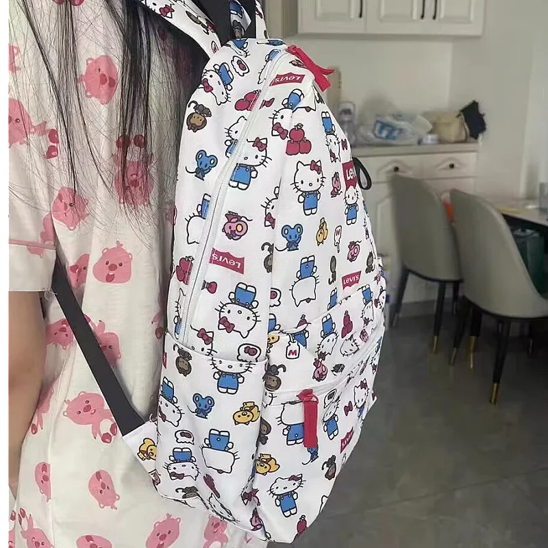 2024 New Arrival  Kawaii Hello Kitty Backpack Junior High School Bag Y2k Anime Cartoon Sanrios Student Schoolbag  Girls Gifts