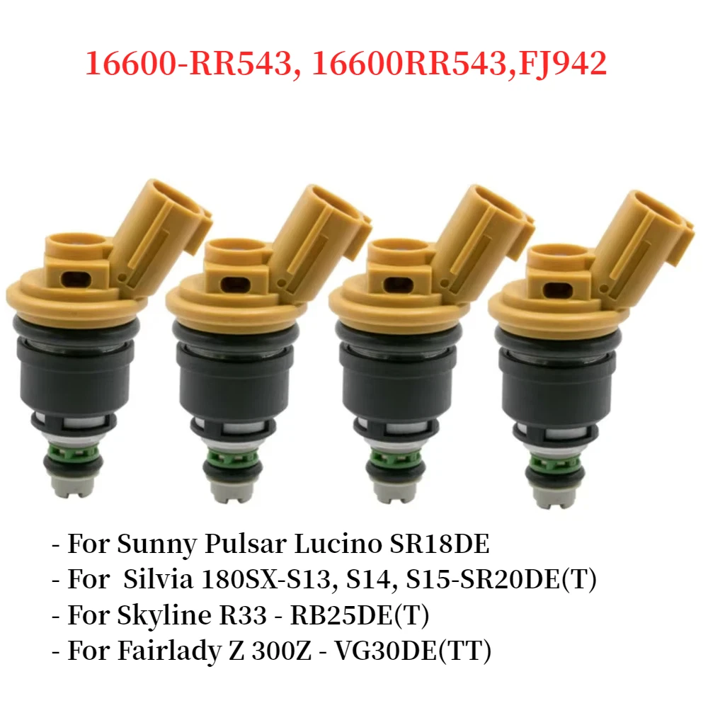 ​4 x 550cc 555cc fuel injectors for NISMO Nissan Silvia SR20DET S13 S14 S15 jecs 16600-RR543, 16600RR543 FJ942
