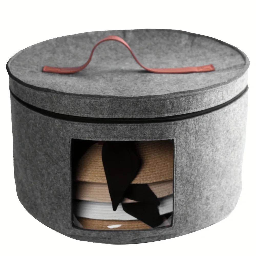

1pc Portable Round Box with Window & Handles - Ideal for Hats, Toys, Clothes, Blankets, Quilts - Space Saving Closet Organizer f