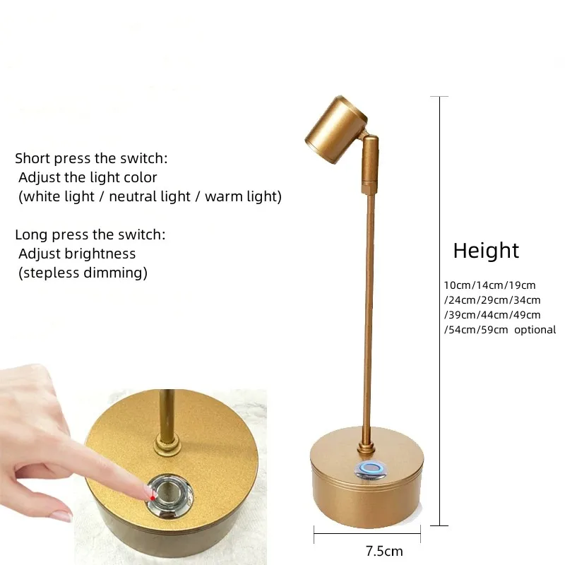 Golden Dimming Three Color Jewelry Spotlight Double Color LED Rechargeable Glass Counters Display Cases Exhibition Stands Lamp3W