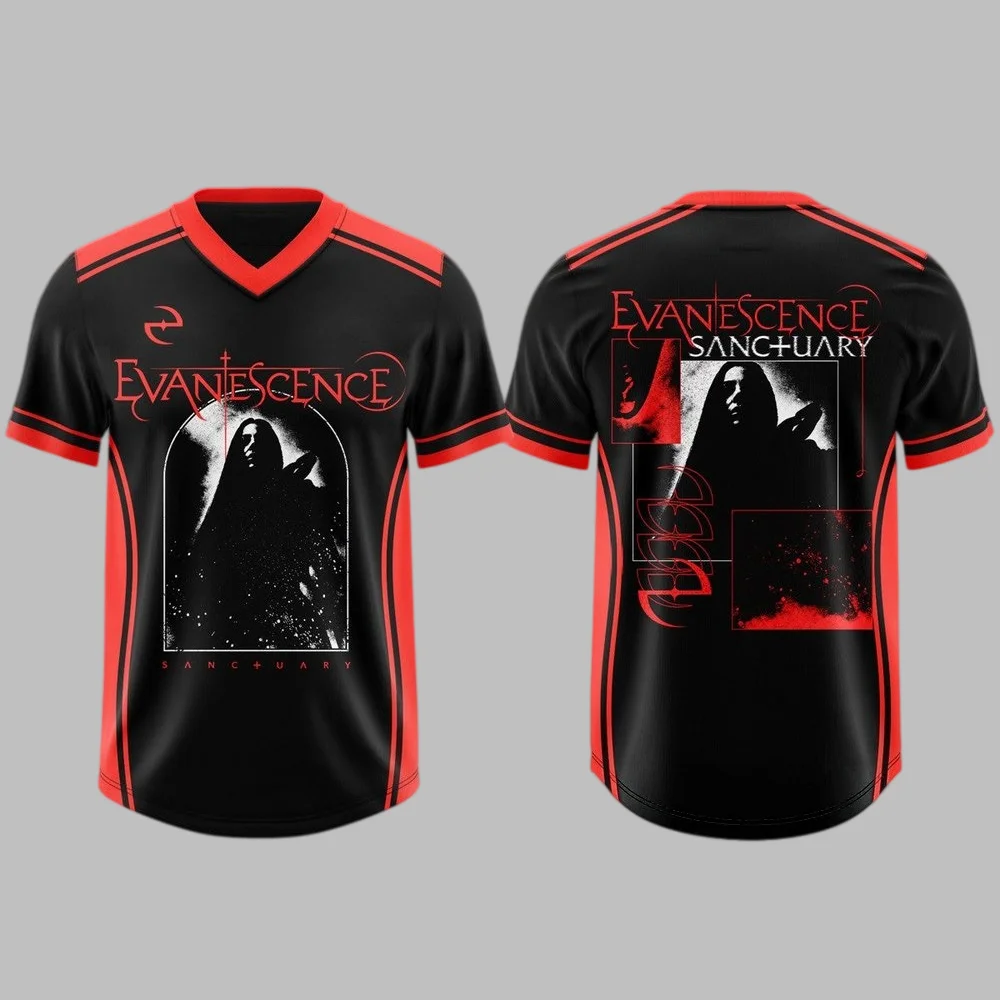 Evanescence Sanctuary Tour Jersey Shirt, Rock Band 3D Print Unisex Football Jersey, Men Women Y2k Rock Music Shirt, Fan Gift