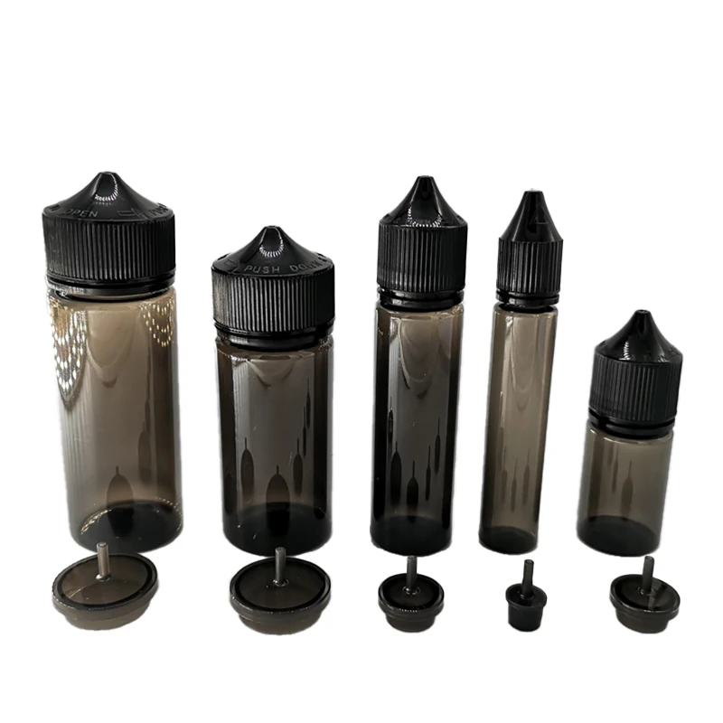 Gotero vacío de plástico PET, botellas de 10 piezas, 10ml-20ml, para aceites de agua, líquido, transparente, negro, tapa de Punta larga con embudo