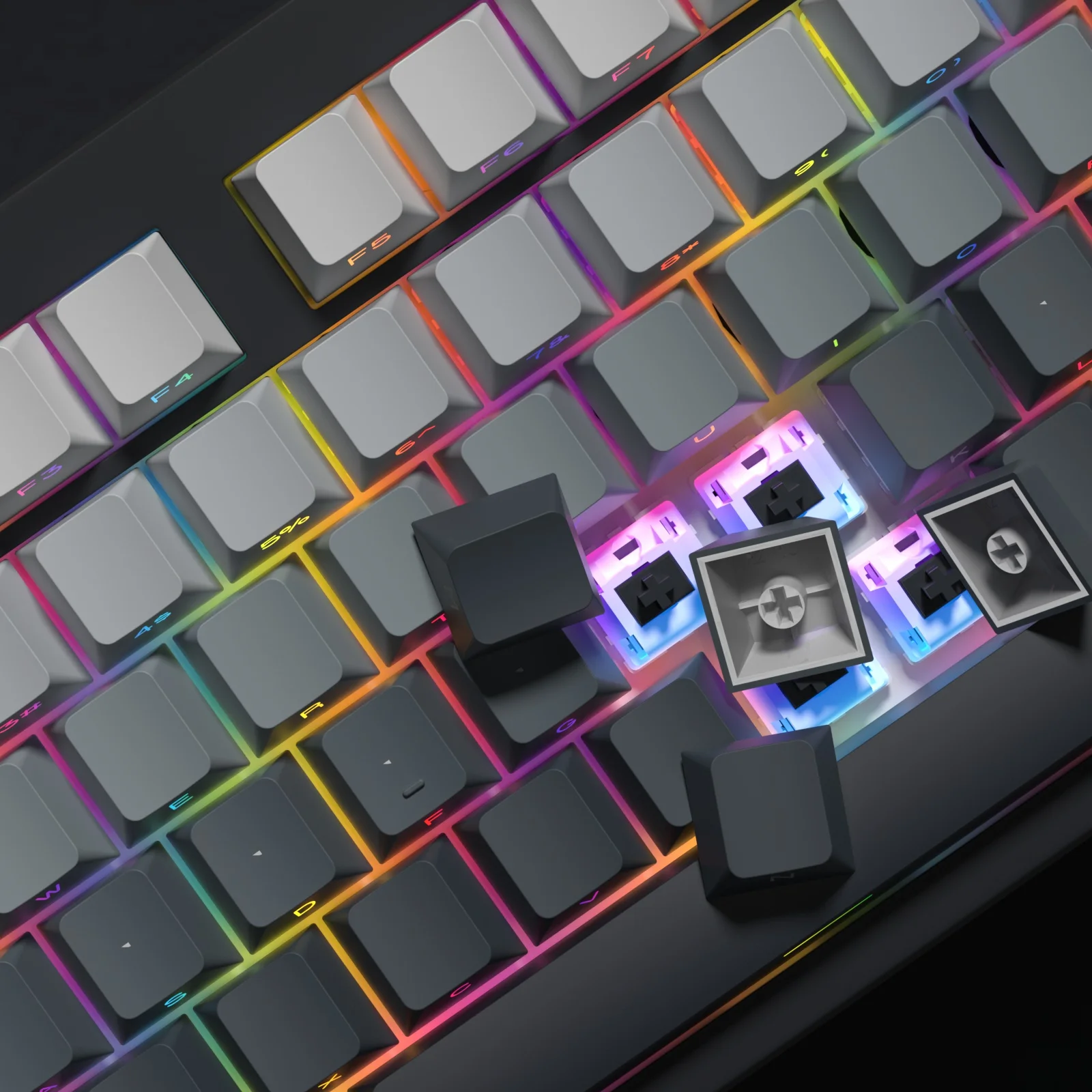 Imagem -06 - Kbdiy-pbt Keycaps para Jogos Mecânicos Gradiente Cinza Side Brilho Impresso Perfil de Cereja Double Shot Gmk67