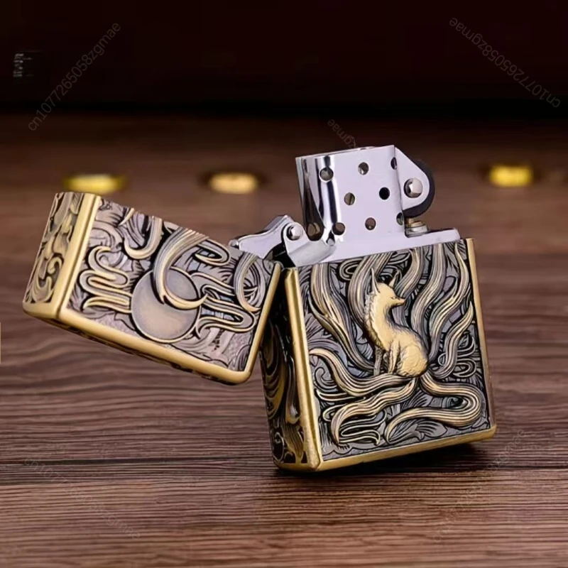 ZORRO Zk Series Kerosine Lighter, Pure Copper, Various Retro Relief Patterns, Old-fashioned Grinding Wheel Windproof Lighter