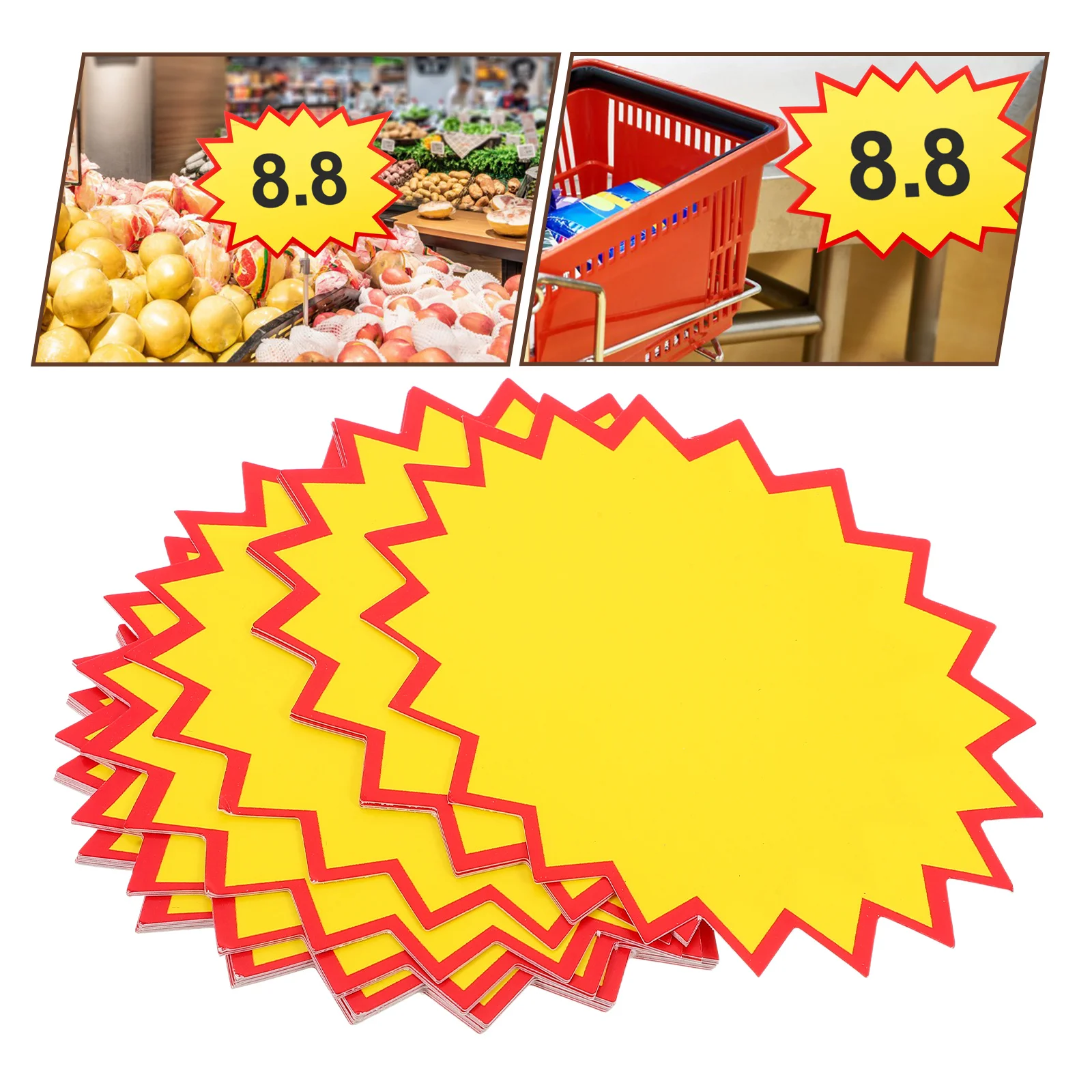 

100Pcs Price Labels Paper Explosion Stickers Bright Color for Store Supermarket Shelf Clip Price Tag Sign Display Holder Stand