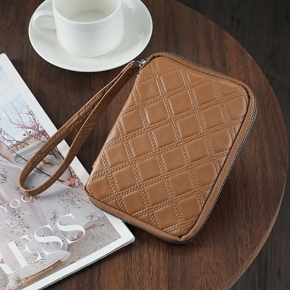 

Multi-fuction Rhombus Coin Purse Large Capacity Zipper Solid Color Storage Pouch Headphone Keys Cards PU Leather Bag Organizer