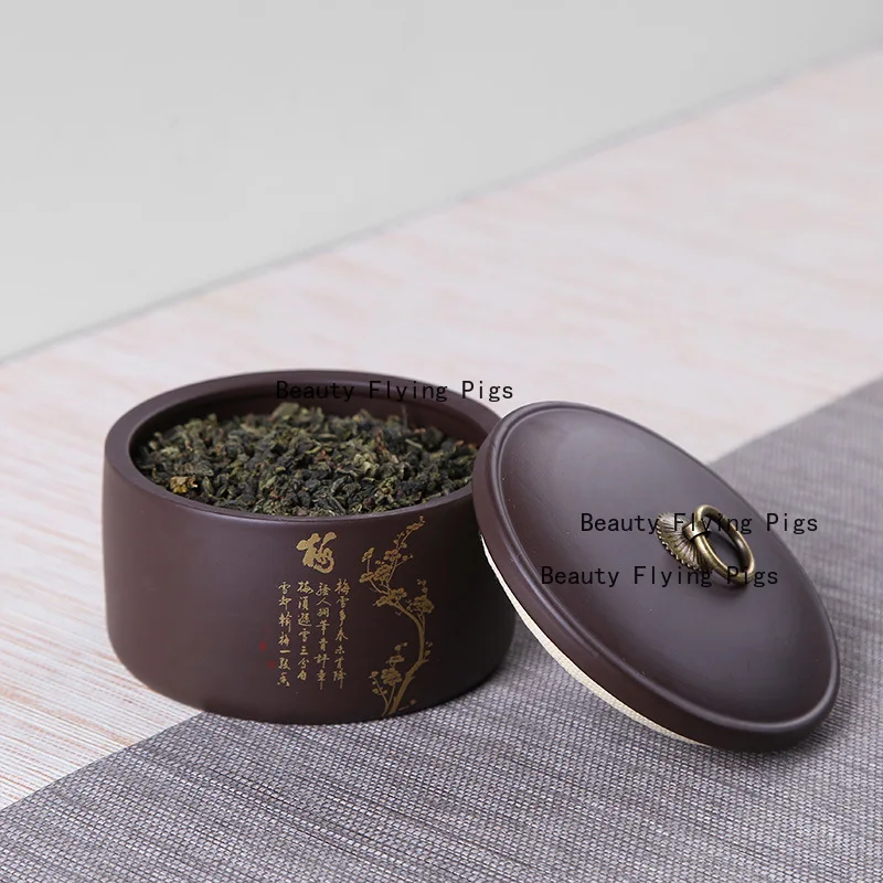 1pc Purple Clay Tea Jar Pu Erh Tea Sealed Jar Yixing Fragrant Powder Jar Tea Ceremony Accessories Purple Clay Coffee Powder Jars