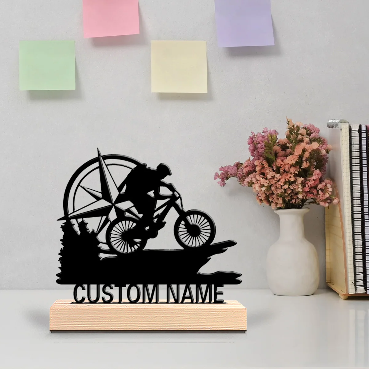 1pc compass travel Customized Name Metal Statue Iron Ornament Art Crafts With Wood Base Iron Sculpture For Youth Gifts