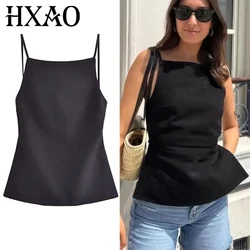 HXAO Sleeveless Women's Tanks Top Summer Black Crop Top Women Sexy Backless White Top Woman Fashion Party Short Tops With Straps