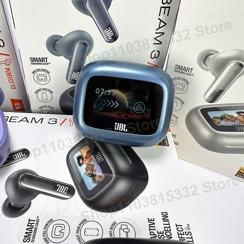 الإصدار الرسمي الأصلي من HK JBL Live Beam 3 سماعات أذن لاسلكية حقيقية شاشة LED تعمل باللمس سماعات أذن مزودة بتقنية البلوتوث مع ميكروفون