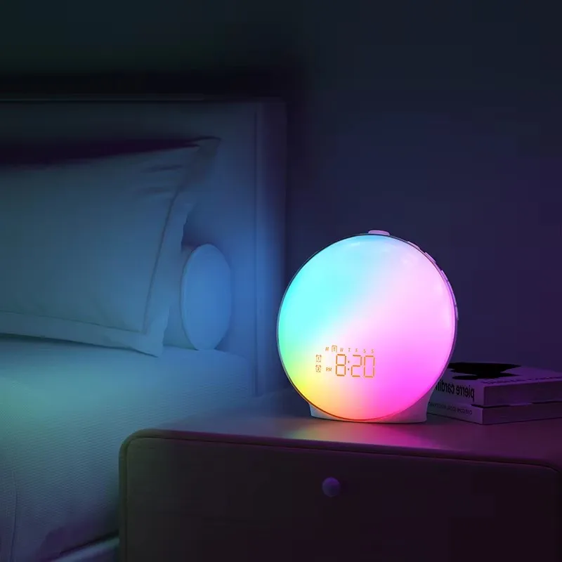 FM Radio with Night Light Wake Up Light Sunrise Alarm Clock Natural Sounds Desk Clock for Heavy Sleepers Bedroom Sleep Aid Idea