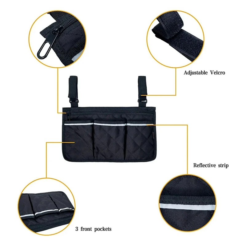 Wheelchair Armrest Side Storage Bag Portable Wheelchair Side Pocket Suitable For Most Walking Wheels And Mobile Equipment