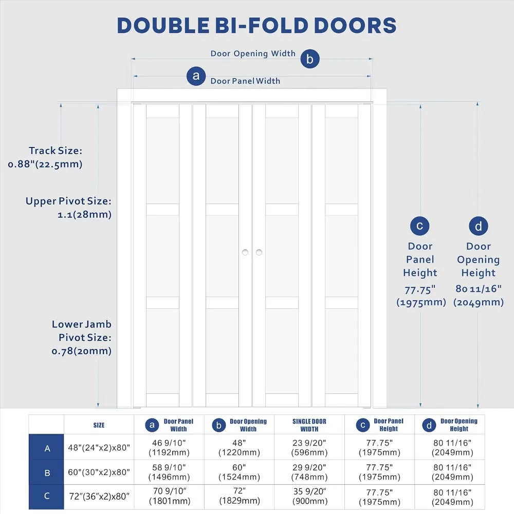 Bi-Fold Door,3 Panel Frosted Glass Closet Door,for 72