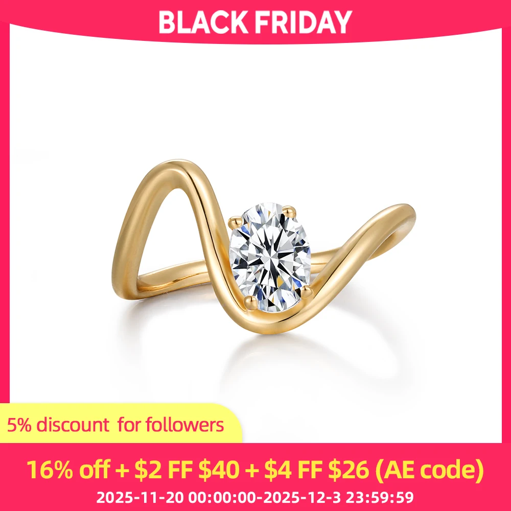 

ANDH 1 ct 5*7mm Oval Moissanite Ring Elegant Irregular Wavy Engagement Diamond Rings for Women Daily Party Fashion Jewelry Gifts