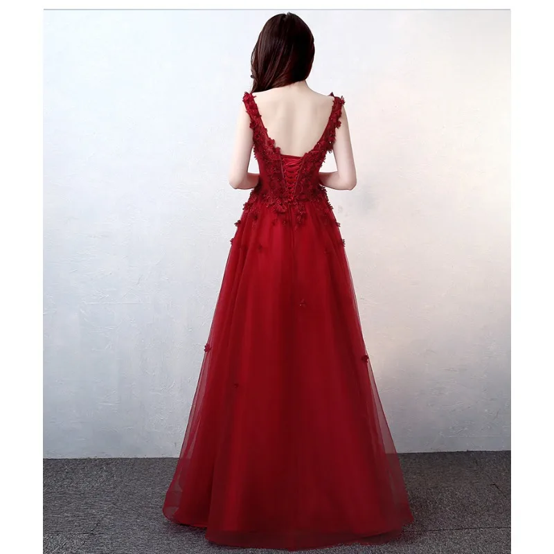 2026 New Women's Sexy V-neck Embroidered Bridal Wine Red Toast Evening Dress Fashionable Slimming Banquet Slimming Long Dress