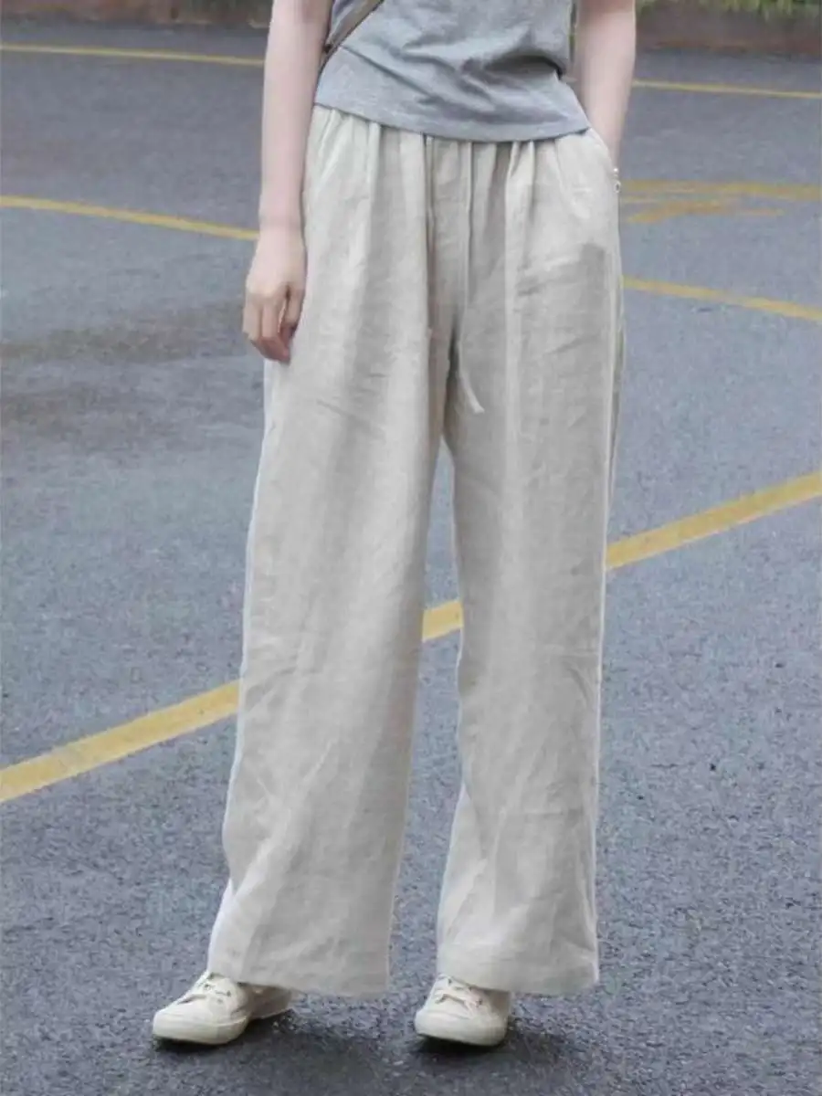 

New Men's Summer Thin Cotton Linen Wide Leg Pants High Waist Long Trousers Loose Straight Cut Traditional Chinese Sle Casua...