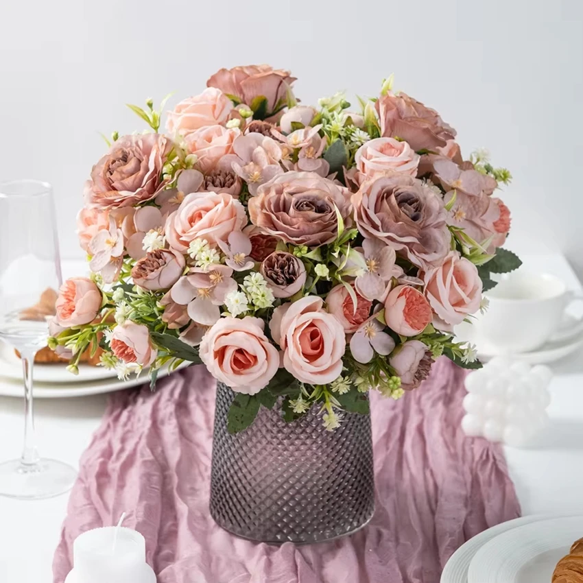 Artificial Flowers Silk Rose Blub Outdoor Yard Garden Wedding Bridal Bouquet Table Home Room Decor Festival Party Wreath DiyGift