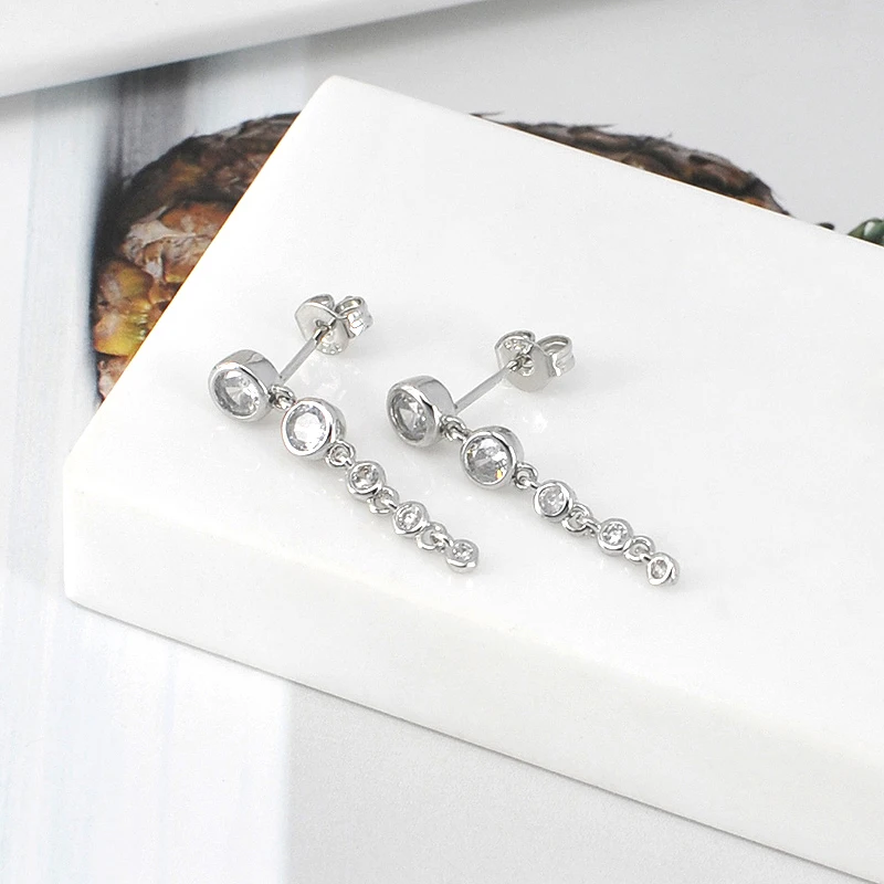 FLORATO 925 Sterling Silver Earrings Chain Tassel Pendant Earrings Zircon Silver Earrings for Women Trend Luxury Wedding Jewelry