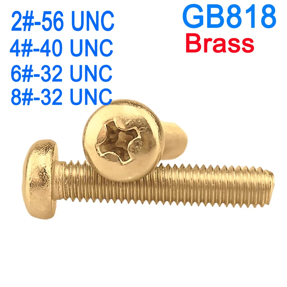 

10Pcs/Lot 2#-56 4#-40 6#-32 8#-32 UNC DIN7985 Brass Cross Recessed Pan Head Precision Bolts Copper Phillips Screws GB818