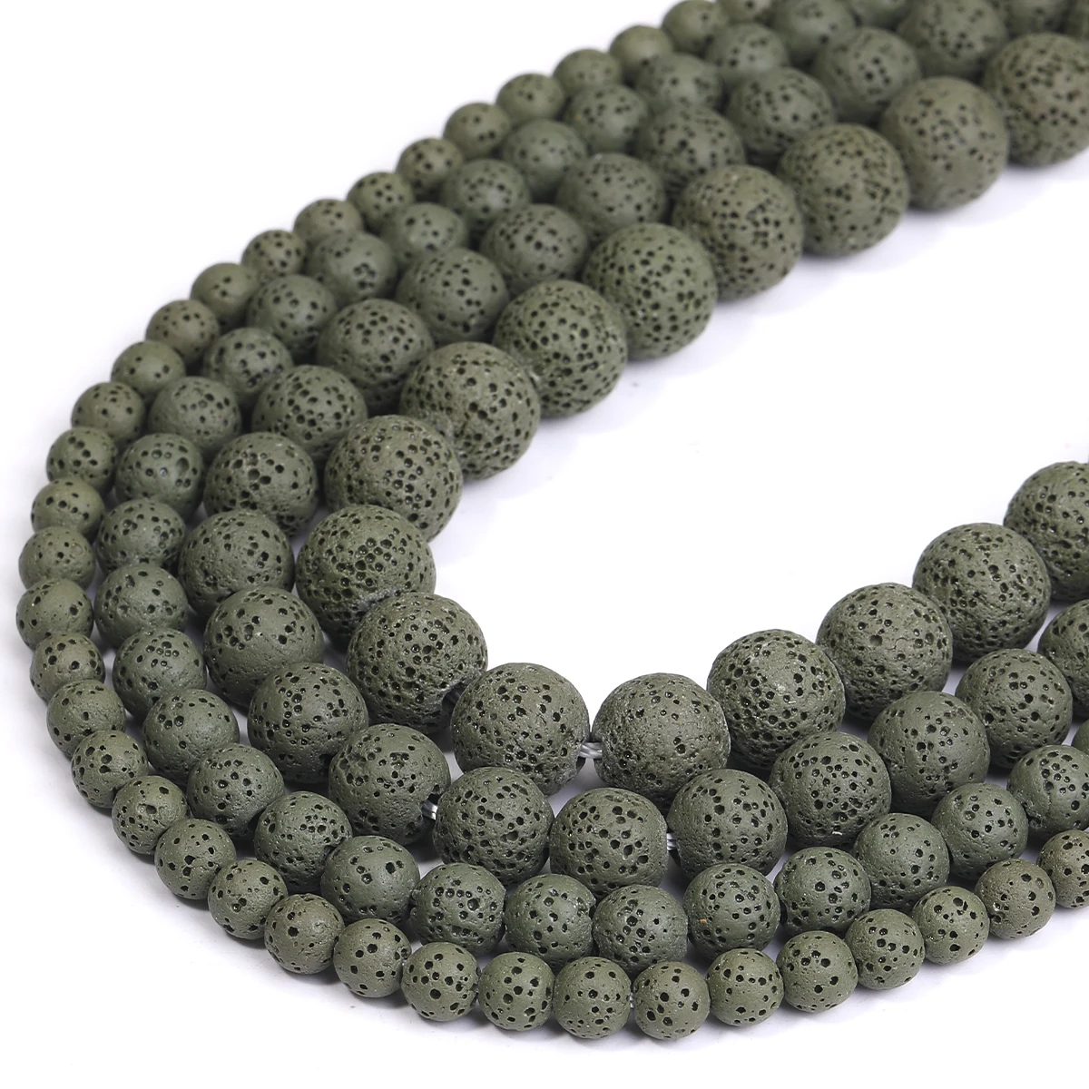 عميق الأخضر الحمم الحجر الطبيعي الجولة السائبة الخرز صنع المجوهرات الحرف سوار ذاتي الصنع قلادة اكسسوارات تجار الجملة 6/8/10/12 مللي متر #4