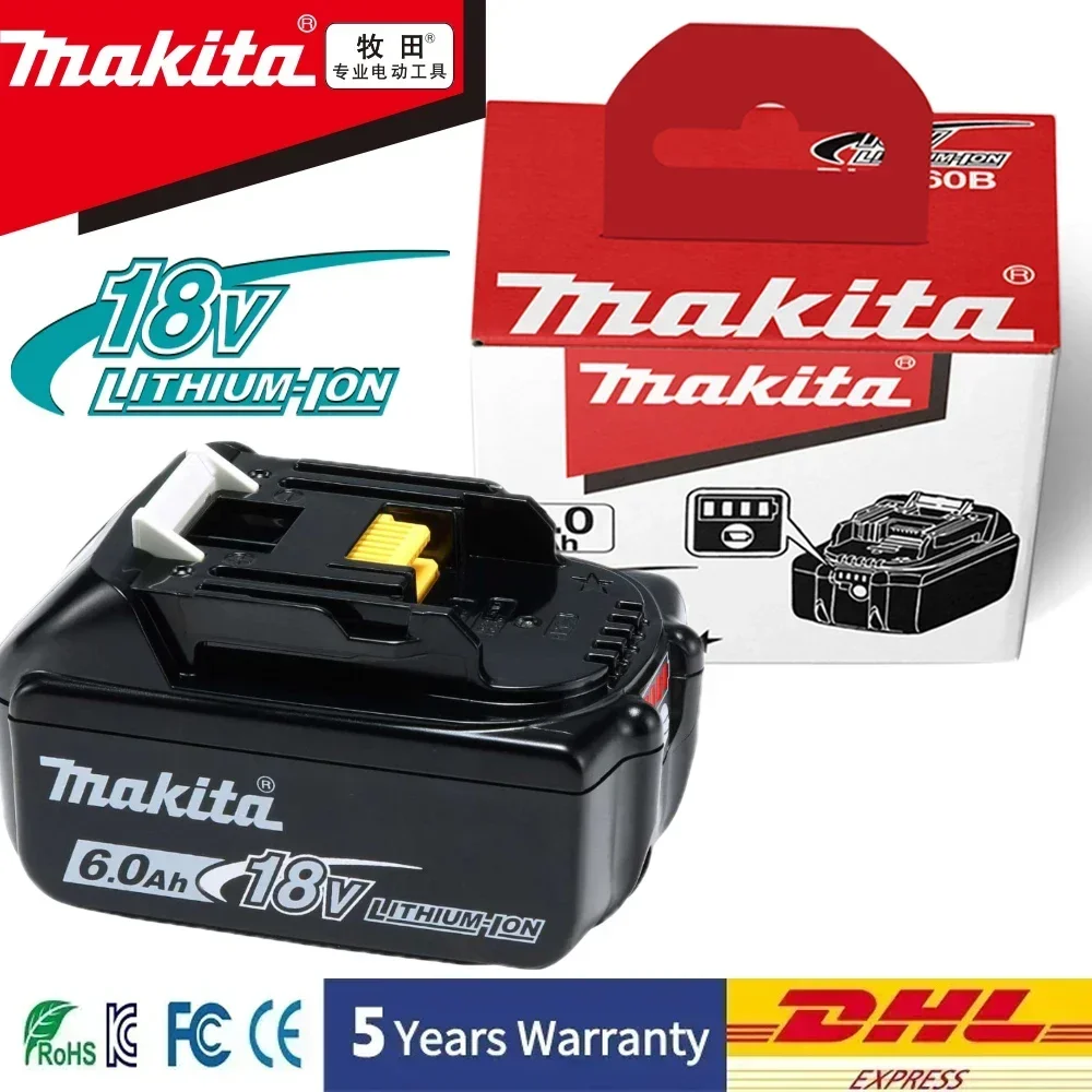

100% Genuine Makita 6Ah for Makita 18V Battery BL1860B BL1840 BL1830B BL1850B BL1850 BL1860 BL1815 Replacement Lithium Battery