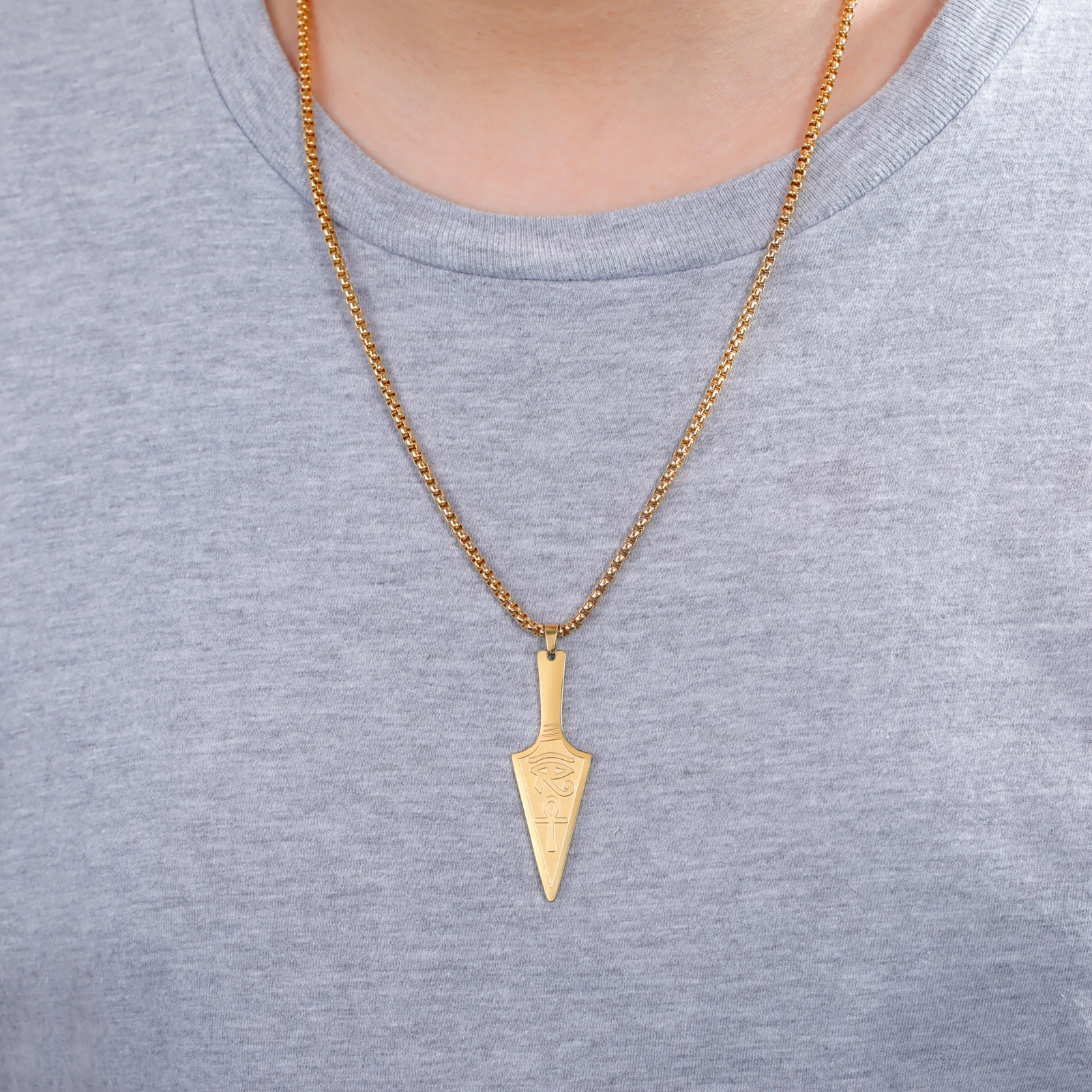 Amaxer Egyptian Eye of Horus Pendant Necklace for Men Women Stainless Steel  Vintage Amulet Gifts Jewelry