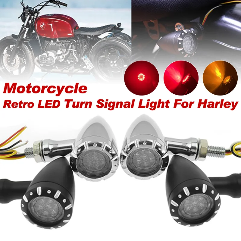 2Pcs Black/Silver LED Mini Turn Signal Light Bullet Motorcycle Brake Lamp Flashing Indicator For Harley Chopper Honda Yamaha