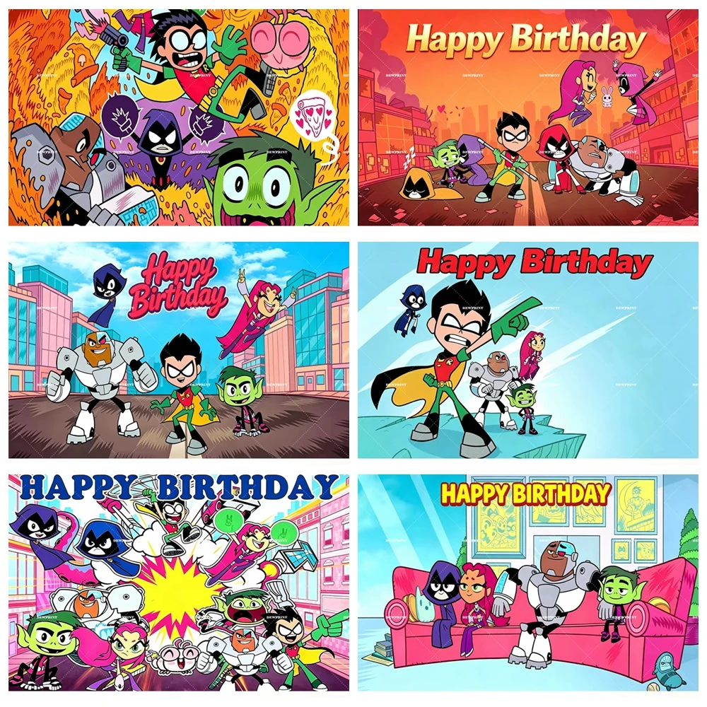 Cartoon S-uperh-ero Team Birthday Backdrop Background Comic Metro Tower Mask Cape Boys Gamers Hd Balloon Cake Banner Photo Booth