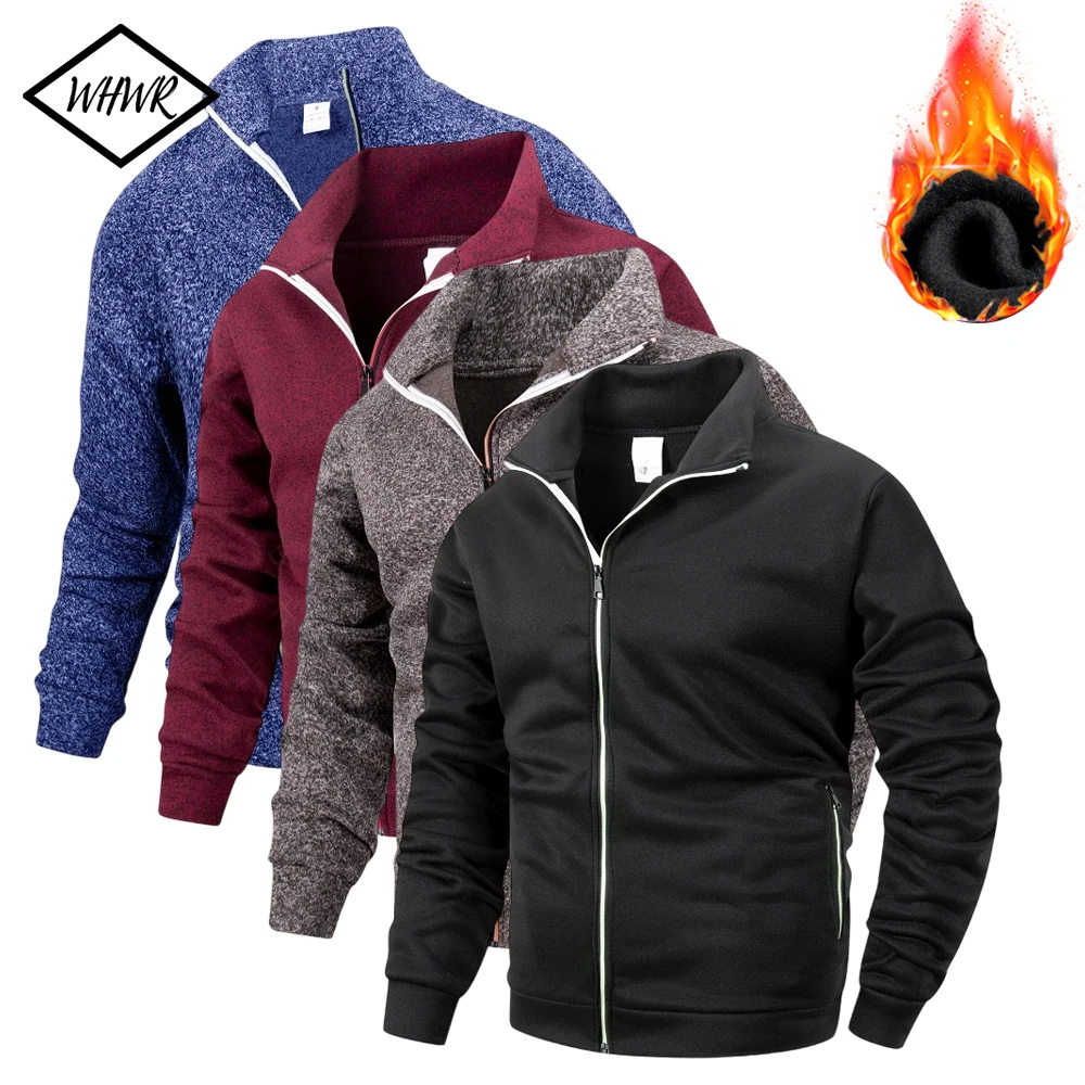 

Autumn Winter Men's Sweatshirts Long Sleeve Warm Zip Jacket Fleece Hoodie Closure Jacket Male Sweatshirt Slim Fit Male Clothing