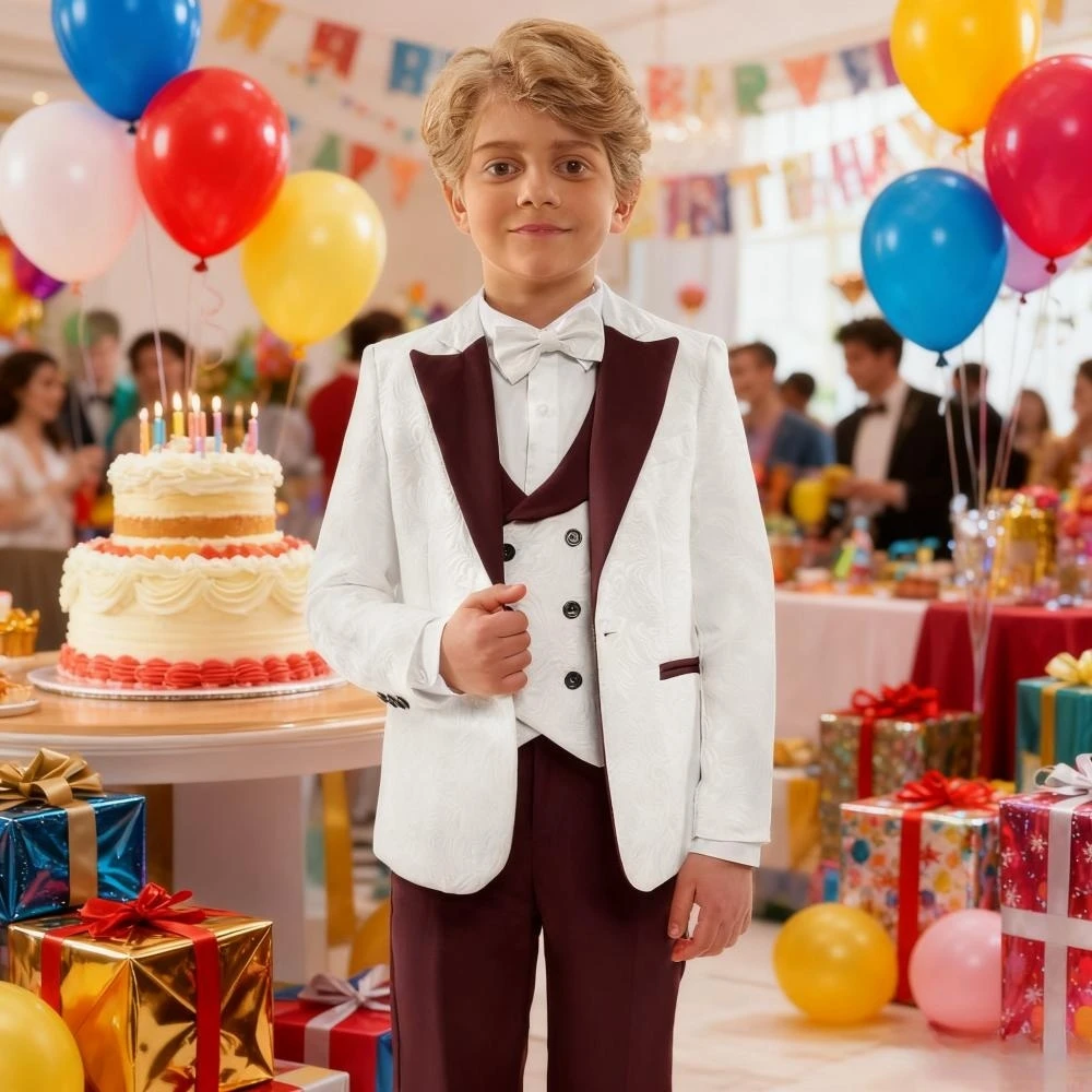 

Stylish Jacquard Suit Set 4 Pieces For All Seasons Fast Delivery Boys Slim Fit Suits Wedding Ring Bearer Outfit Holiday Clothes