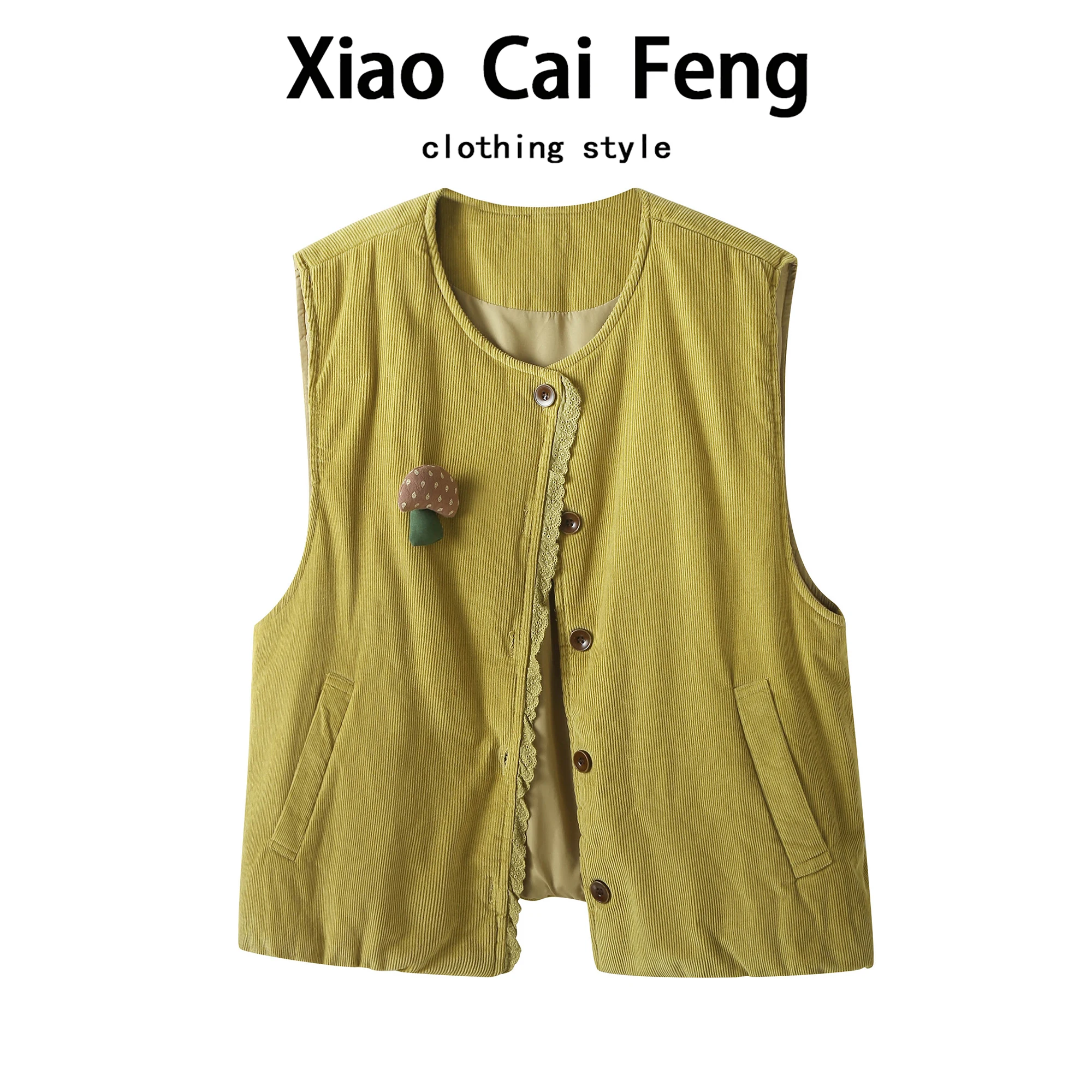 

Ретро японский вельветовый хлопковый жилет Jaet, женский осенне-зимний теплый возрастной жилет, кружевной многослойный жилет...